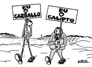Tira cómica de O Carrabouxo, pregonero de la Praza dos Libros Tira cómica de O Carrabouxo, pregonero de la Praza dos Libros